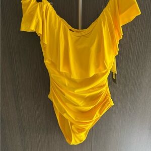 La Blanca Yellow Ruffled One Piece Swimsuit